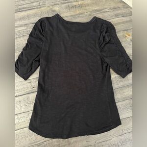 White House Black Market Black Shirred Sleeve Crewneck Tee